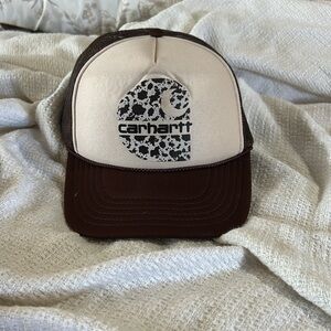 Carhartt Two-Tone Trucker Hat in Cream and Brown with Logo